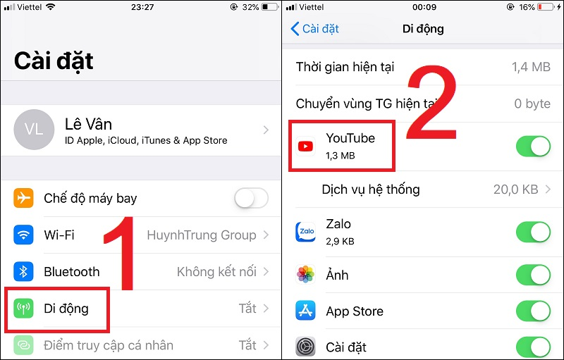 Vào Cài đặt trên iPhone và chọn Di động